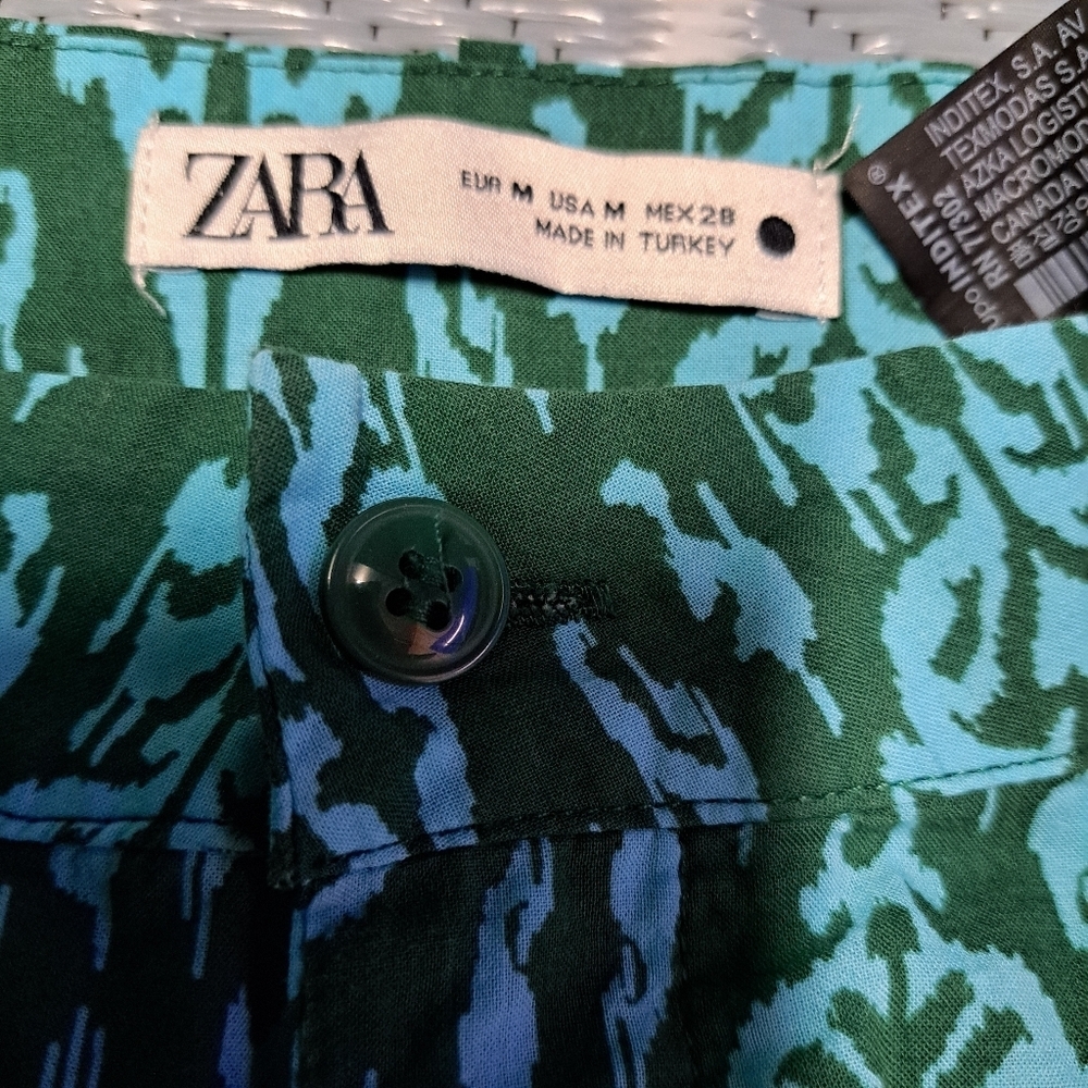 Zara Teal Wide Leg Cotton Pants with Textured Pattern‎ - Picture 2 of 9